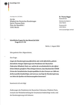 Antwort des Auswaertigen Amtes auf die Frage 07-370 des Bundestagsabgeordneten Thomas Dietz.jpg