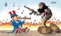 USA terror - Uncle Sam is the flute player - ISIS comes out of the basket as a snake.webp
